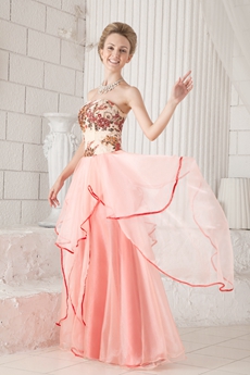 Beautiful Multi Colored Column Full Length Coral Prom Gown 