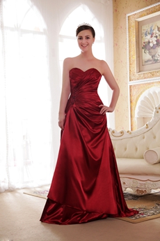 Sweetheart A-line Full Length Red Satin Prom Gown 