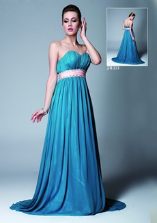 Delicate Sweetheart A-line Blue Chiffon Plus Size Prom Dress 