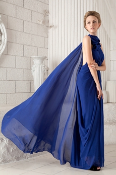 Casual Halter Column Ankle Length Royal Blue Chiffon Maxi Evening Dress 