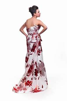 Special Strapless Column Full Length Printed Maxi Evening Dress 
