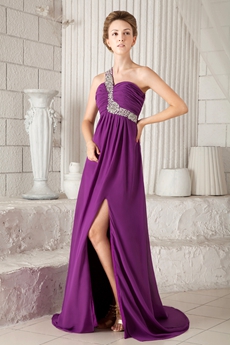 Charming One Straps Empire Full Length Regency Colored Prom Dress Front Slit 