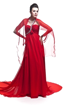 Grecian One Straps A-line Red Chiffon Formal Evening Gown 