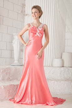 Charming Straps A-line Floor Length Watermelon Satin Prom Dress 2016