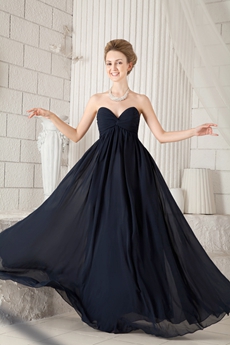 Delicate Sweetheart Empire Full Length Dark Navy Chiffon Mother Of The Bride Dress 