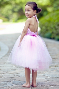 Backless Halter Pink Tutu Toddler Flower Girl Dress 