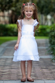 Knee Length Straps White Organza Infant Flower Girl Dress 