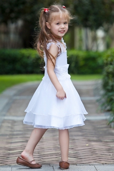 Knee Length Straps White Organza Infant Flower Girl Dress 