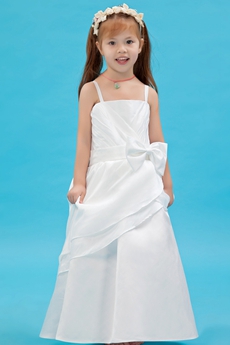 Ankle Length Spaghetti Straps Satin Infant Flower Girl Dress With Bowknot