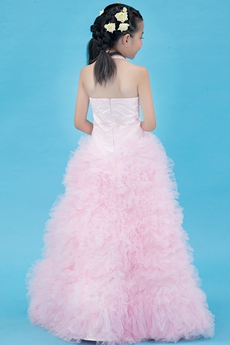 Top Halter Puffy Floor Length light Pink Infant Girl Pageant Dress 