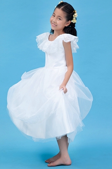 Scoop Neckline White Tulle Tea Length Infant Flower Girl Dress 