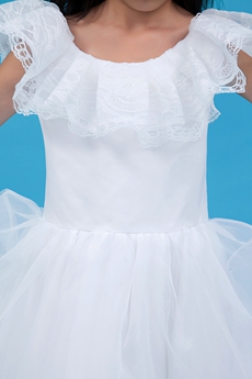 Scoop Neckline White Tulle Tea Length Infant Flower Girl Dress 