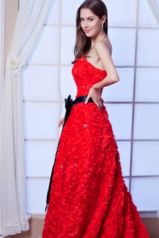 Unique Strapless A-line Gothic Red Wedding Dress With Black Sash 