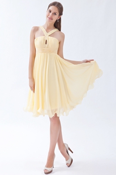 Mini Length Straps Yellow Chiffon Junior Bridesmaid Dress 