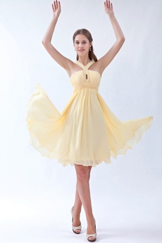 Mini Length Straps Yellow Chiffon Junior Bridesmaid Dress 