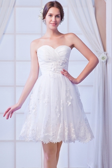 Mini Length White Tulle Sweet Sixteen Dress With Lace Appliques  