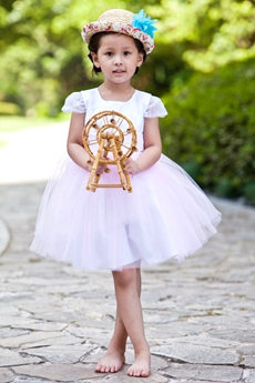 Short Sleeves Mini Length Pink Tutu Infant Girl Pageant Dress 