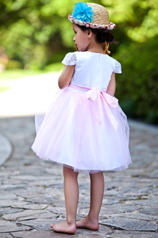 Short Sleeves Mini Length Pink Tutu Infant Girl Pageant Dress 