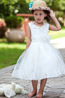 V-Neckline Tea Length Tutu Lace Toddler Flower Girl Dress 