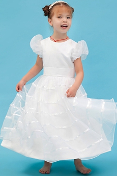 Short Sleeves Ankle Length Little Bridal Dress With Belt 