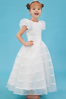Short Sleeves Ankle Length Little Bridal Dress With Belt 