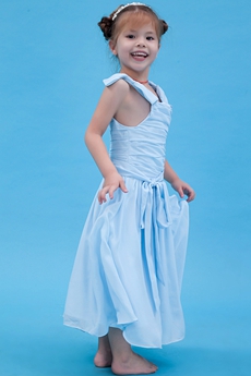 Cute Straps A-line Ankle Length Blue Little Girls Party Dress 