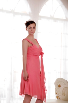 Beautiful Straps A-line Knee Length Watermelon Chiffon Junior Prom Dress 