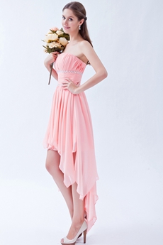 Strapless High Low Hem Pink Bridesmaid Dress 
