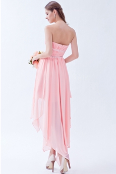Strapless High Low Hem Pink Bridesmaid Dress 