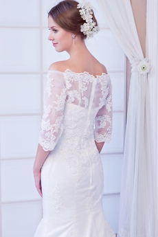 3/4 Sleeves Off The Shoulder Lace Wedding Gown 2016