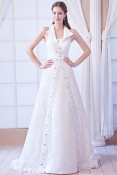 A-line Ivory Lace Jacket Plus Size Wedding Dress 2 pieces 