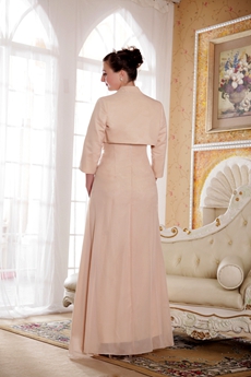 Column Full Length Champagne Mother Of The Bride Dress With 3/4 Sleeve Jacket 