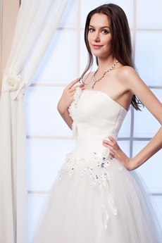 Simple Strapless White Tulle Princess Quinceanera Dress Corset Back 