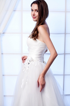 Simple Strapless White Tulle Princess Quinceanera Dress Corset Back 