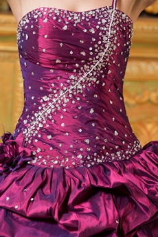 Mystic One Straps Ball Gown Grape Taffeta Quince Dress With Rosette 