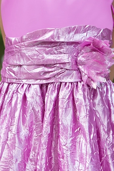 Tea Length Fuchsia Little Girls Pageant Dress With Handmade Flower 