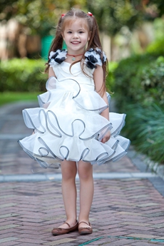 Mini Length Ruffled White & Silver Tutu Flower Girl Dress 