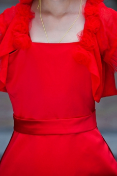 Tea Length Short Sleeves Red Little Girls Dress 