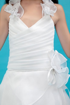 Classy Halter A-line Organza Mini Bridal Dress With Ruffles 