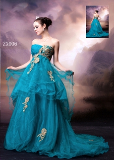 Special Strapless Puffy Floor Length Teal Quinceanera Dress 