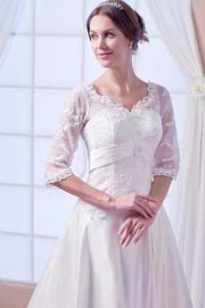 V-Neckline 3/4 Sleeves Plus Size Wedding Dress With Lace 