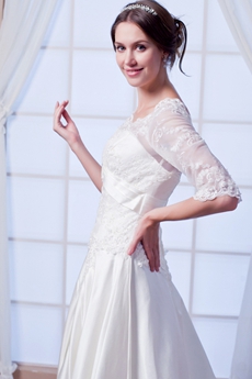 V-Neckline 3/4 Sleeves Plus Size Wedding Dress With Lace 