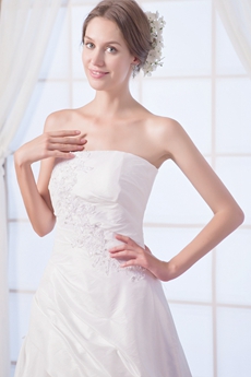 Modest Strapless A-line Taffeta Wedding Dress Lace Up Back 