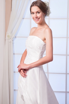 Modest Strapless A-line Taffeta Wedding Dress Lace Up Back 