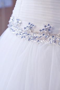 Straps White Tulle Puffy Full Length Princess Wedding Dress 