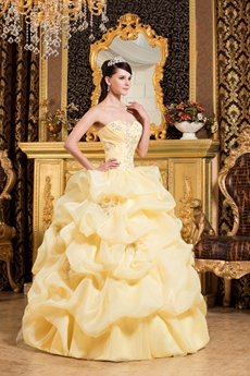 Beautiful Sweetheart Ball Gown Daffodil Organza Vestidos de Quinceanera Dress