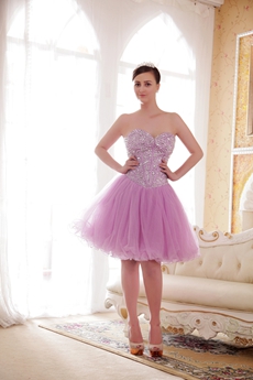 Cute Mini Length Sweetheart Lilac Tulle Sweet Sixteen Dress With Beads 