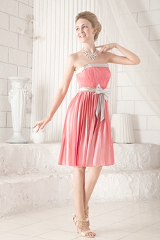 Lovely Knee Length Peach Colored Prom Dress