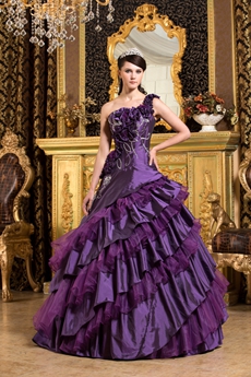 Charming One Shoulder Ball Gown Taffeta And Organza Quinceanera Dress 