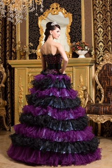 Gothic Purple And Black Organza Sweet 15 Dress With Multi Ruffled 